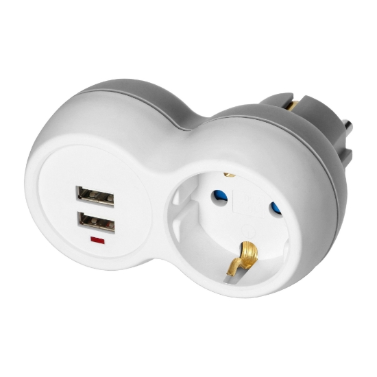 Imagine STECHER DUBLU 1X2P+E + 2USB-A 230V ALB/GRI  OR