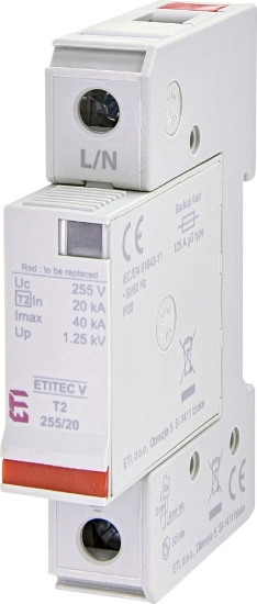 Imagine DESCARCATOR SUPRATENSIUNI, TIP 2, 1P 1MD, 255V, SPD, MOV, TN, ETITEC V, 255/20 1+0 002442952