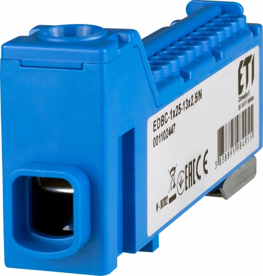 Imagine BLOC DISTRIBUTIE 1P, (1* 25+13*2.5)MMP/14GAURI, 63A 1000V AC/1500DC ALBASTRU EDBC-1X25-13X2,5/N