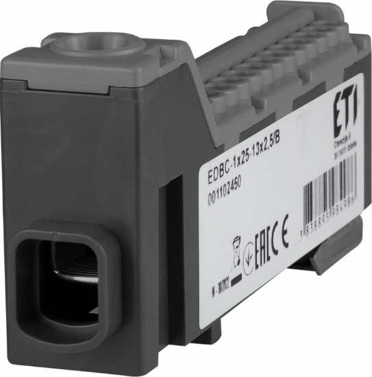 Imagine BLOC DISTRIBUTIE 1P, (1* 25+13*2.5)MMP/14GAURI, 63A 1000V AC/1500DC NEGRU EDBC-1X25-13X2,5/B