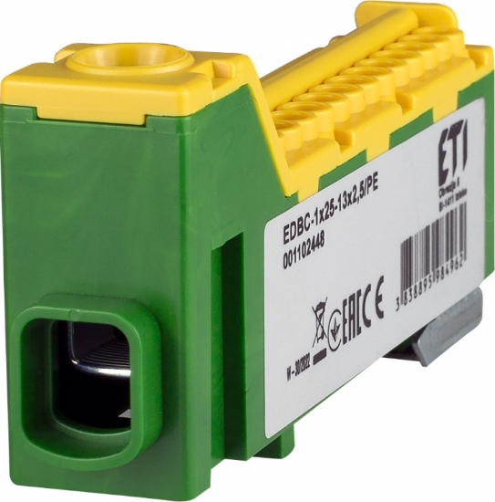 Imagine BLOC DISTRIBUTIE 1P, (1* 25+13*2.5)MMP/14GAURI, 63A 1000V AC/1500DC, V-G, EDBC-1X25-13X2,5/PE