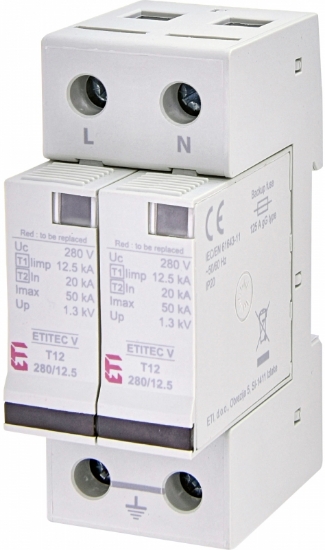 Imagine DESCARCATOR SUPRATENSIUNI, TIP T1/T2, 2P 2MD, 280VAC, SPD, MOV, TN, 12.5-50KA,