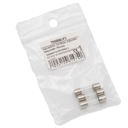 Imagine SIGURANTA FUZIBILA, FI 5 *20MM, 0.50A 250V, TEMPORIZATA - 3BUC/PG-